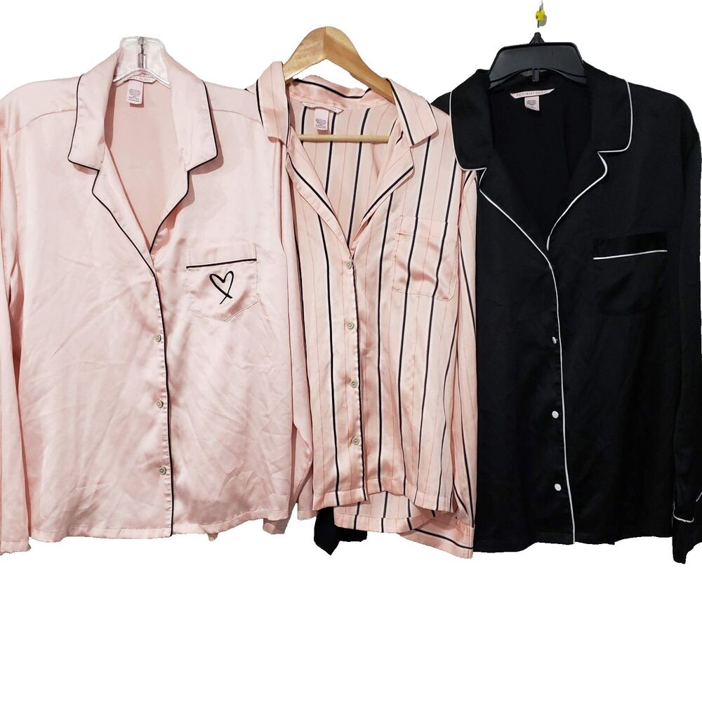 VICTORIA'S SECRET Set of 3 Pajamas Tops Only Buttons Up L